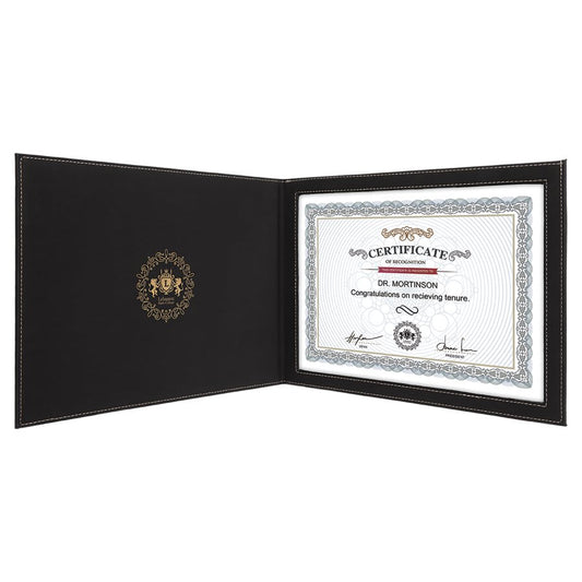 Black/Gold 9" x 12" Laserable Leatherette Certificate Holder for 8 1/2" x 11"
