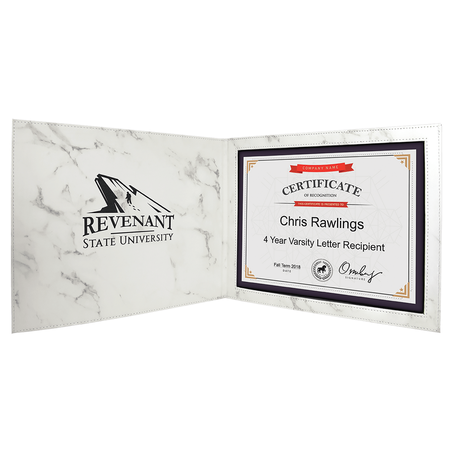 White Marble 9" x 12" Laserable Leatherette Certificate Holder for 8 1/2" x 11"