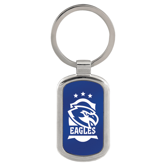 Blue 1 1/8" x 1 7/8" Laserable Rectangle Keychain