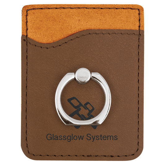 Dark Brown Laserable Leatherette Phone Wallet with Silver Phone Wallet with Silver Ring
