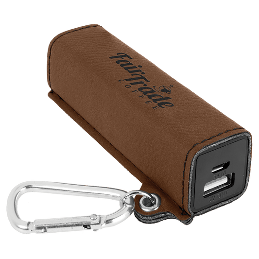 Dark Brown Laserable Leatherette 2200 mAh Power Bank with USB Cord
