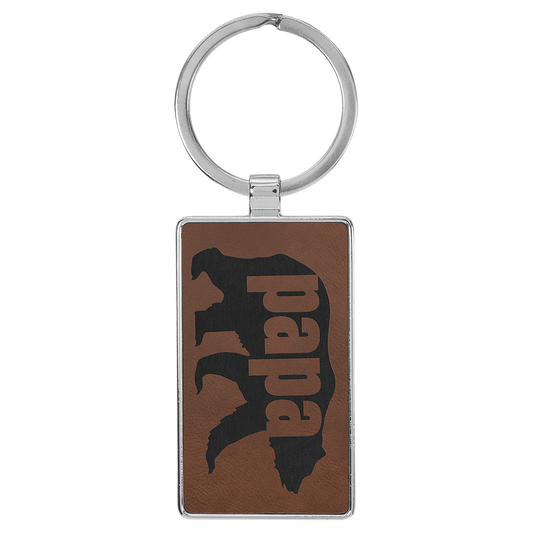 Dark Brown 2 3/4" x 1 1/4" Laserable Leatherette/Metal Rectangle Keychain