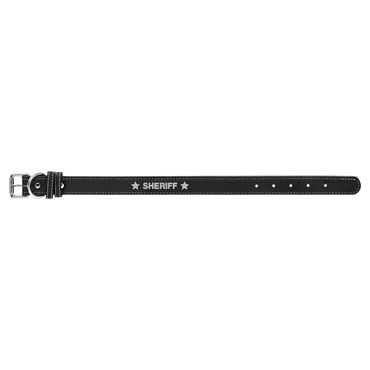 Black/Silver Small 15" x 3/4" Laserable Leatherette Dog Collar