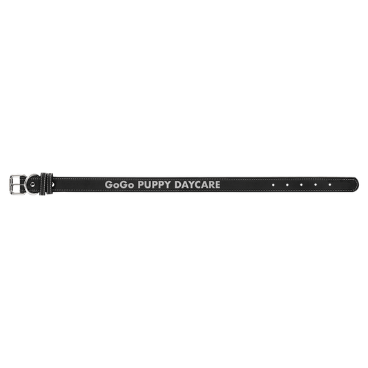 Black/Silver Large 23" x 1" Laserable Leatherette Dog Collar