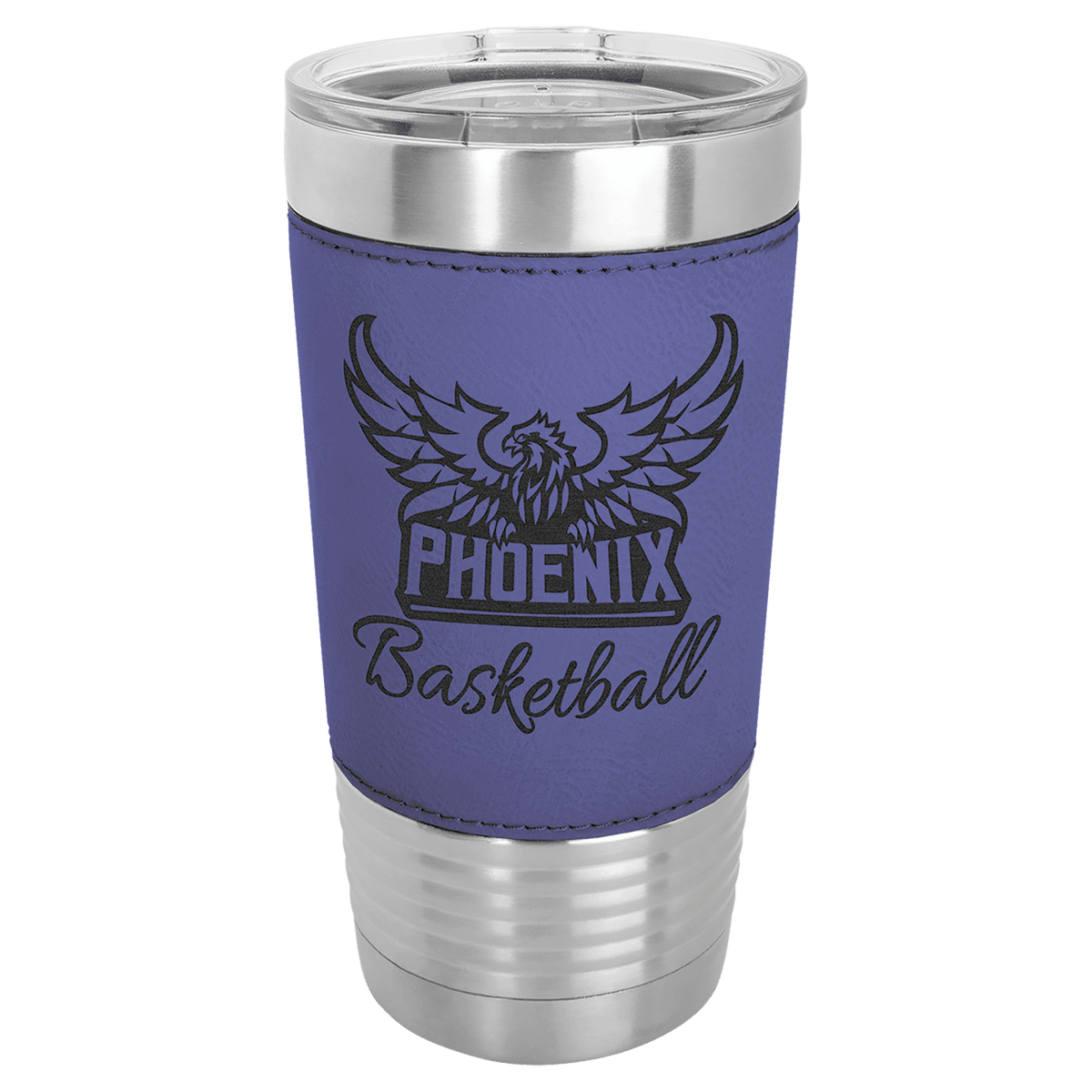 Purple/Black Laserable Leatherette Tumbler with Clear Polar Camel 20 oz. Lid