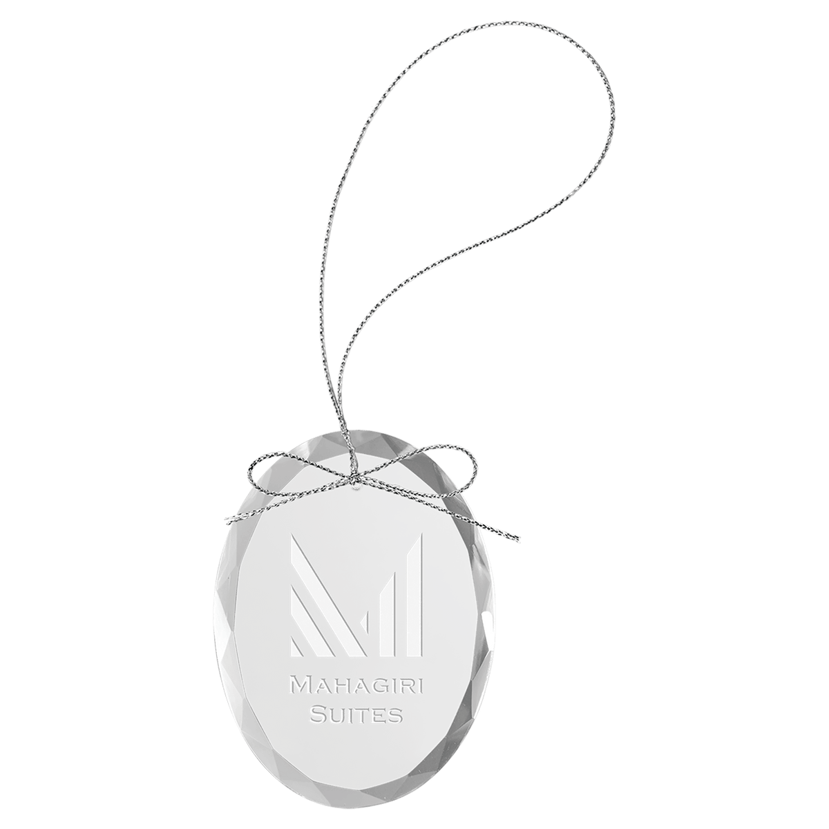 Clear Oval Glass Ornament with Silver 3 1/4" String