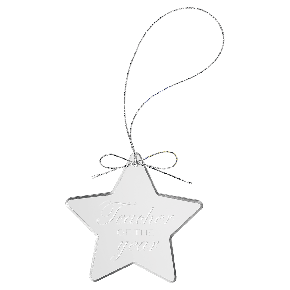 Clear Star Glass Ornament with Silver 3 1/4" String