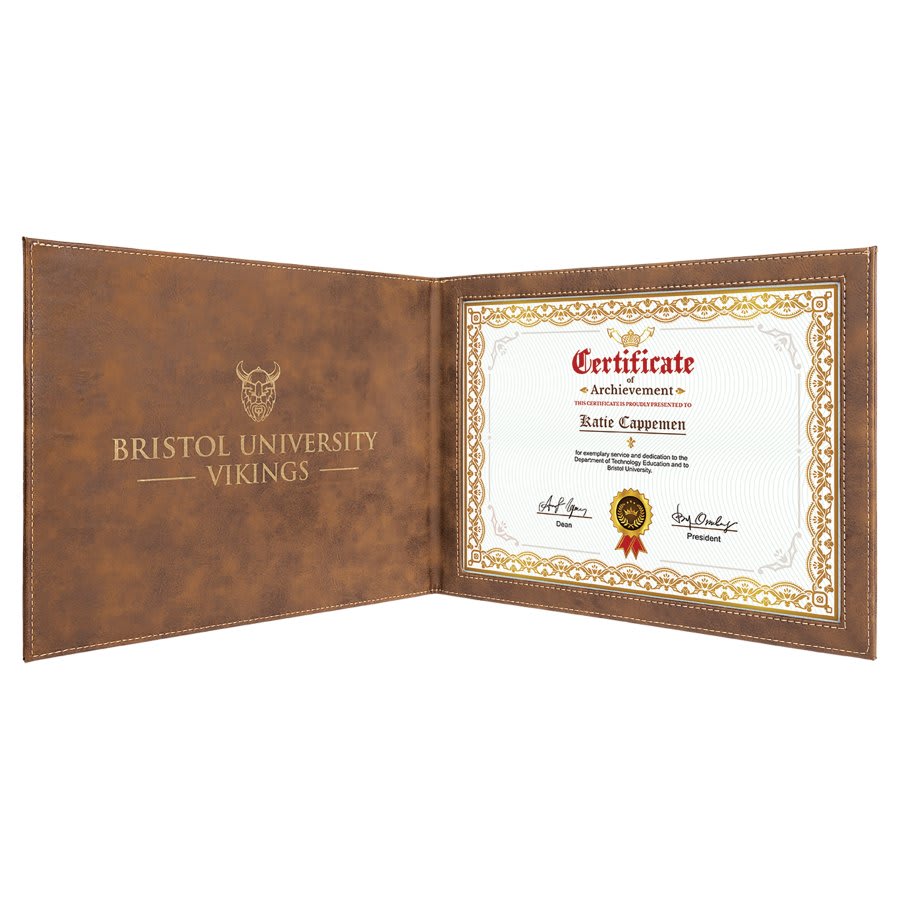 Rustic/Gold 9" x 12" Laserable Leatherette Certificate Holder for 8 1/2" x 11"