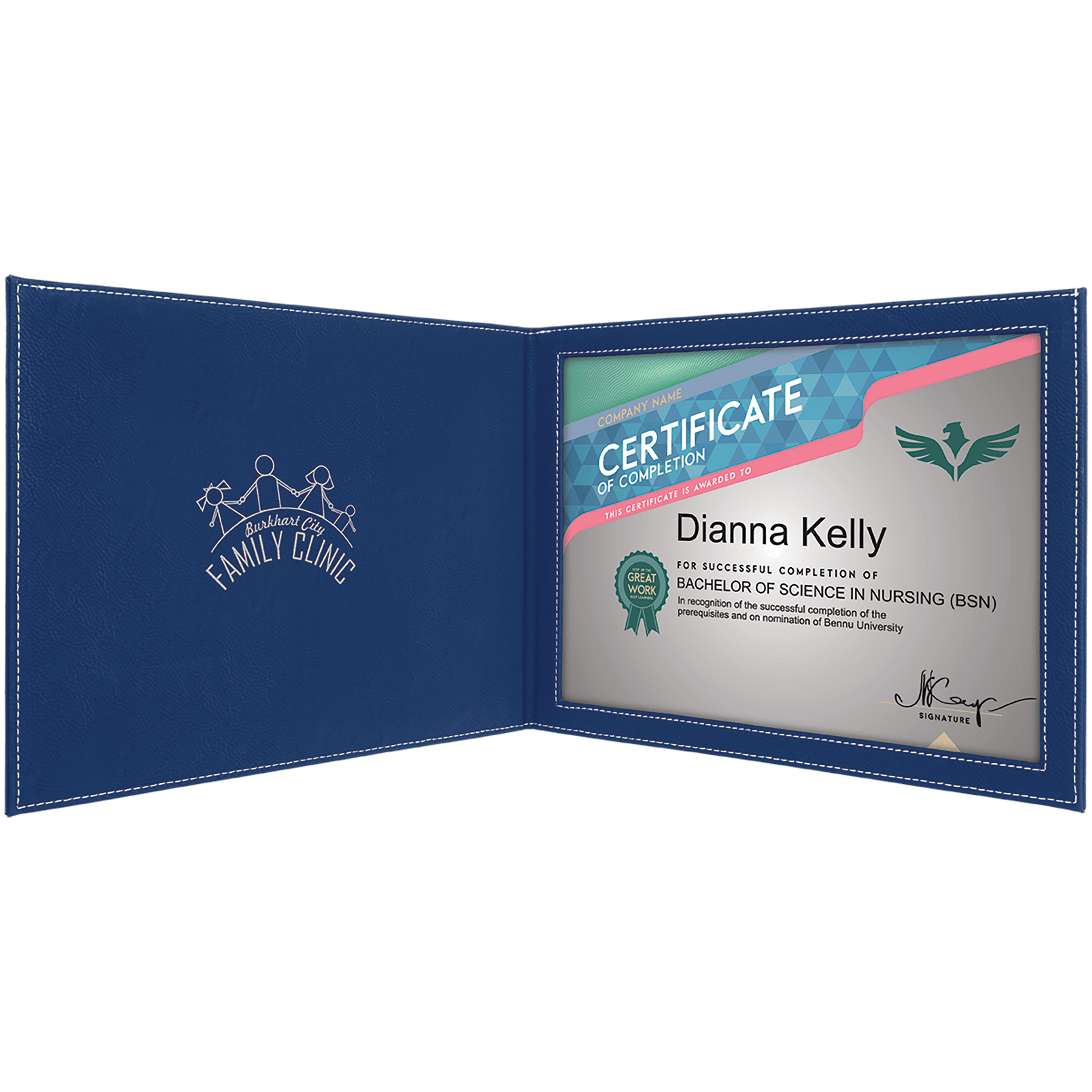 Blue/Silver 9" x 12" Laserable Leatherette Certificate Holder for 8 1/2" x 11"