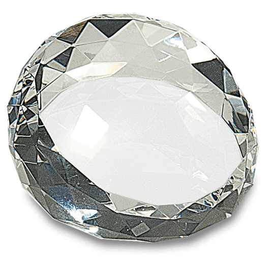 2 1/2" x 1 3/4" Clear Round Crystal Facet Paperweight