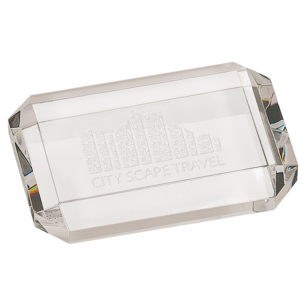 4" x 2 3/4" Crystal Rectangle Paperweight with Clipped Corners