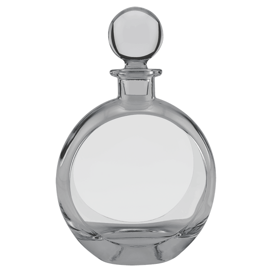 750mL Flat Round Glass Decanter with Black Gift Box and Printed Paper Sleve