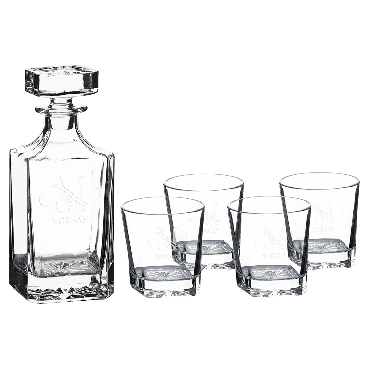 750ml Square Glass Decanter Set with Four DG301 11 oz. Glasses in a Printed Gift Box