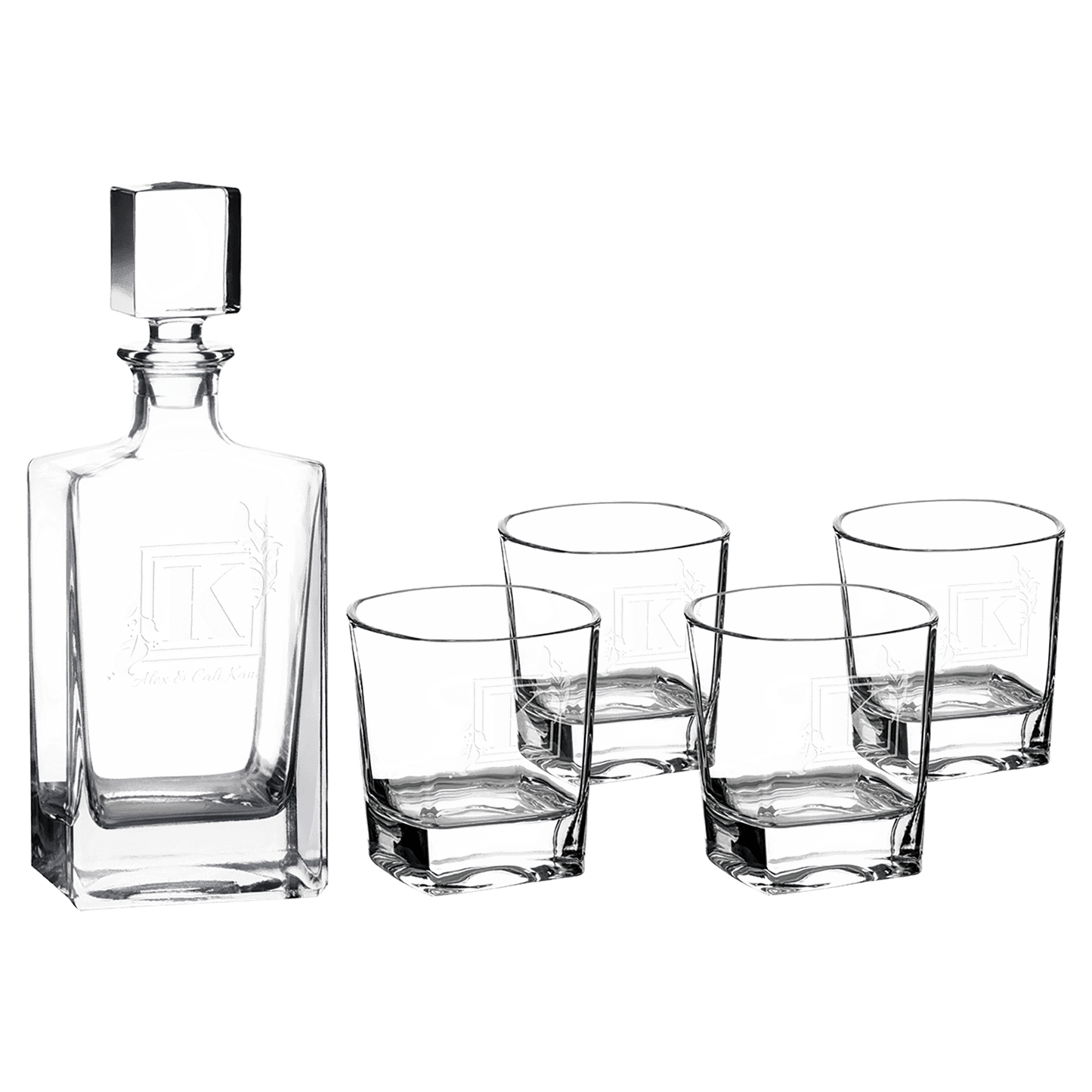 810ml Rectangle Glass Decanter Set with Four DG351 8 oz. Glasses and Printed Gift Box