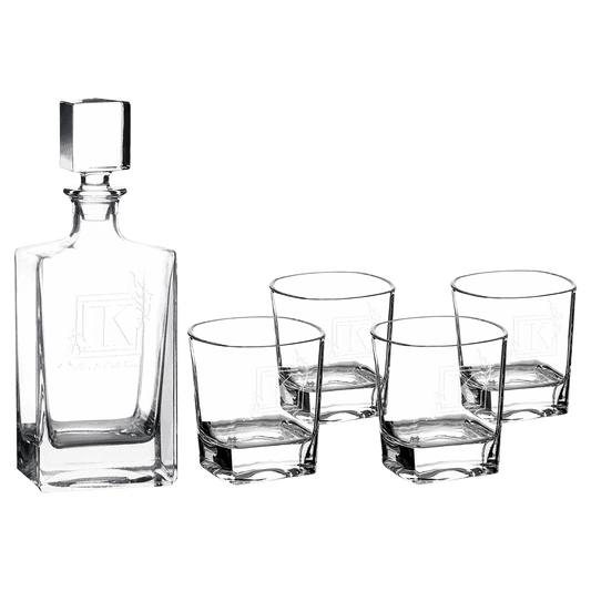 810ml Rectangle Glass Decanter Set with Four DG351 8 oz. Glasses and Printed Gift Box