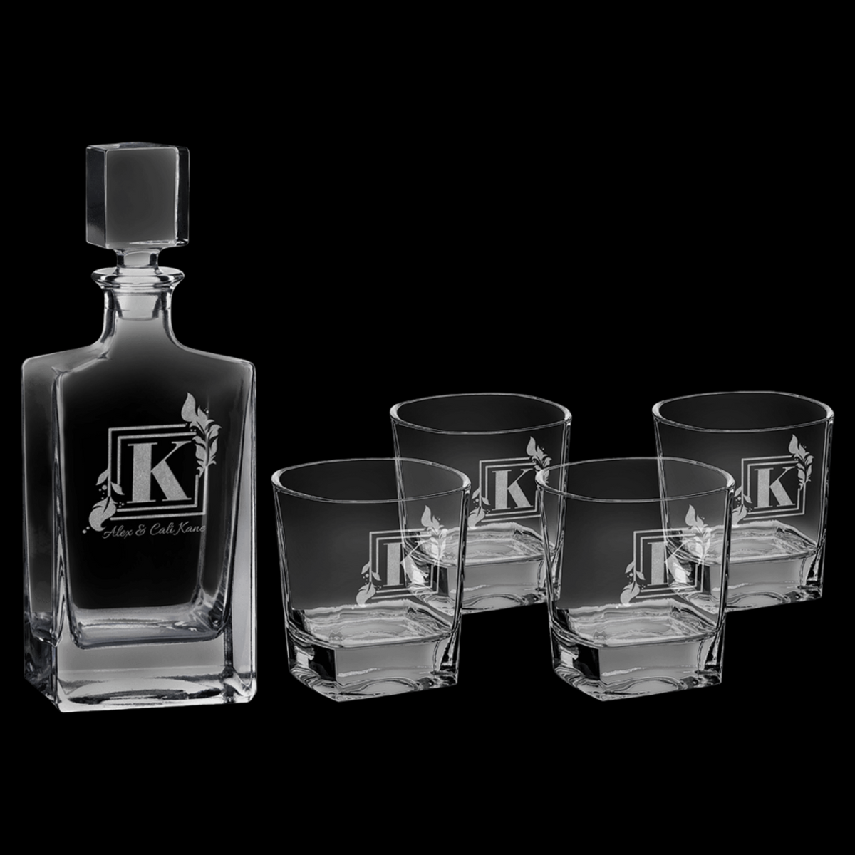 Decanter Set w/ Four 8oz Rocks Glasses