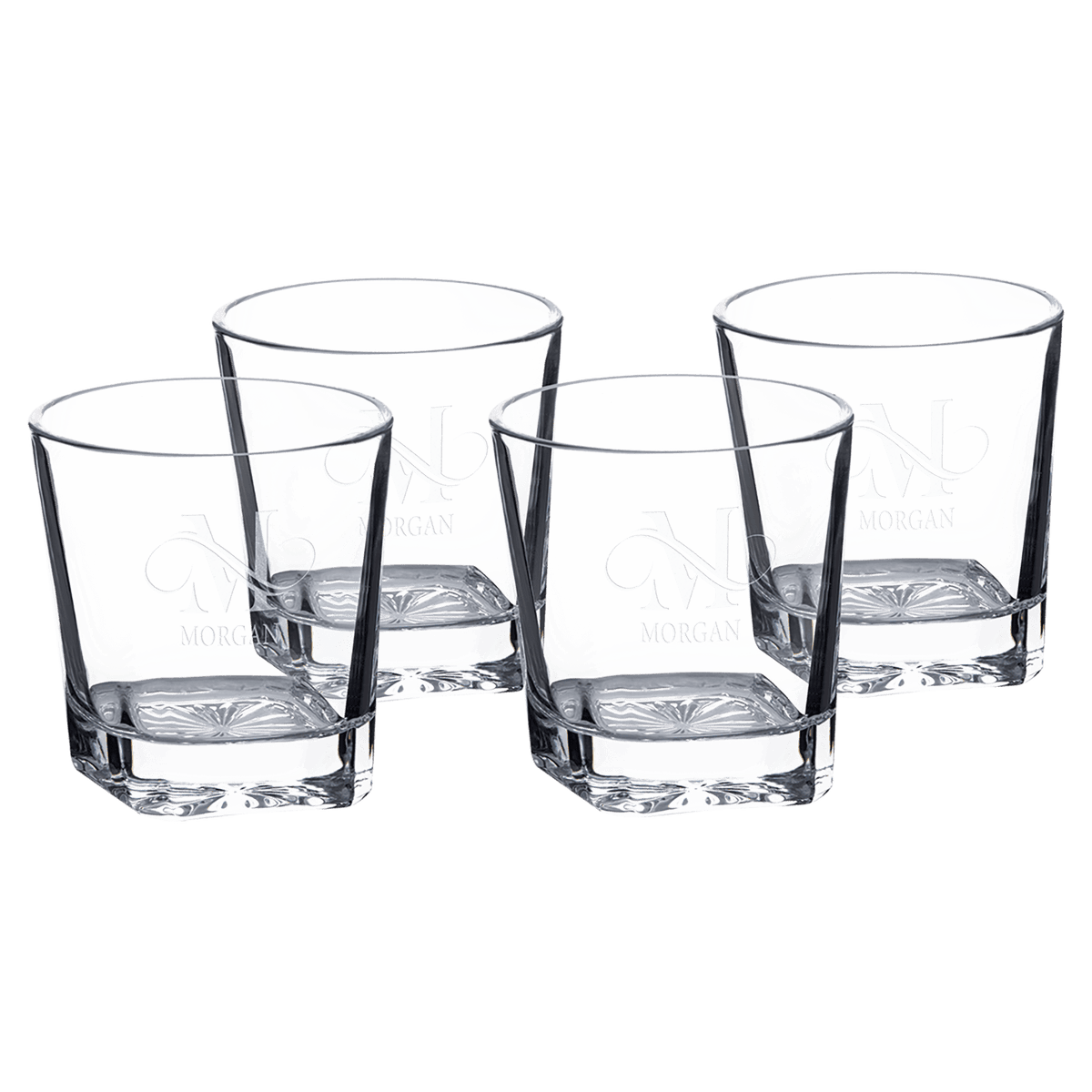Four Polar Camel 11 oz. Square Rocks Glasses in Black Gift Box with Printed Paper Sleeve