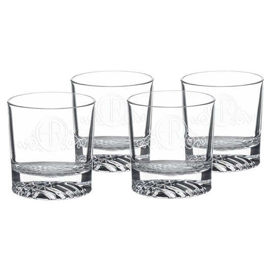 Four Polar Camel 9 oz. Round Rocks Glasses in Black Gift Box with Printed Paper Sleeve