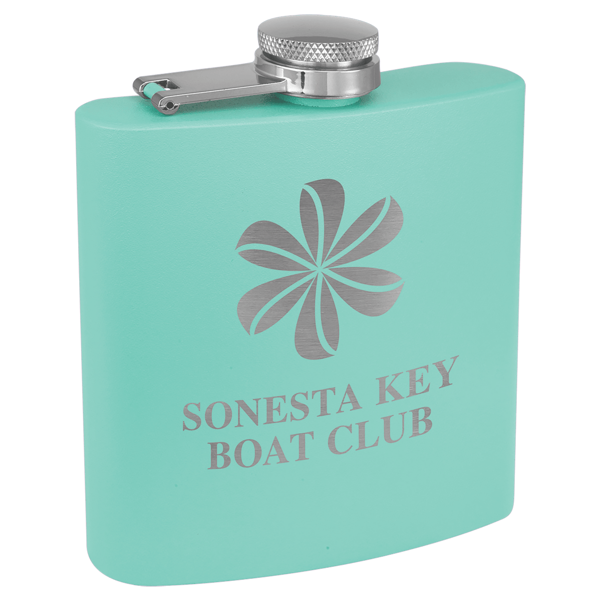 Matte Teal Powder Coated Laserable Stainless Steel 6 oz. Flask