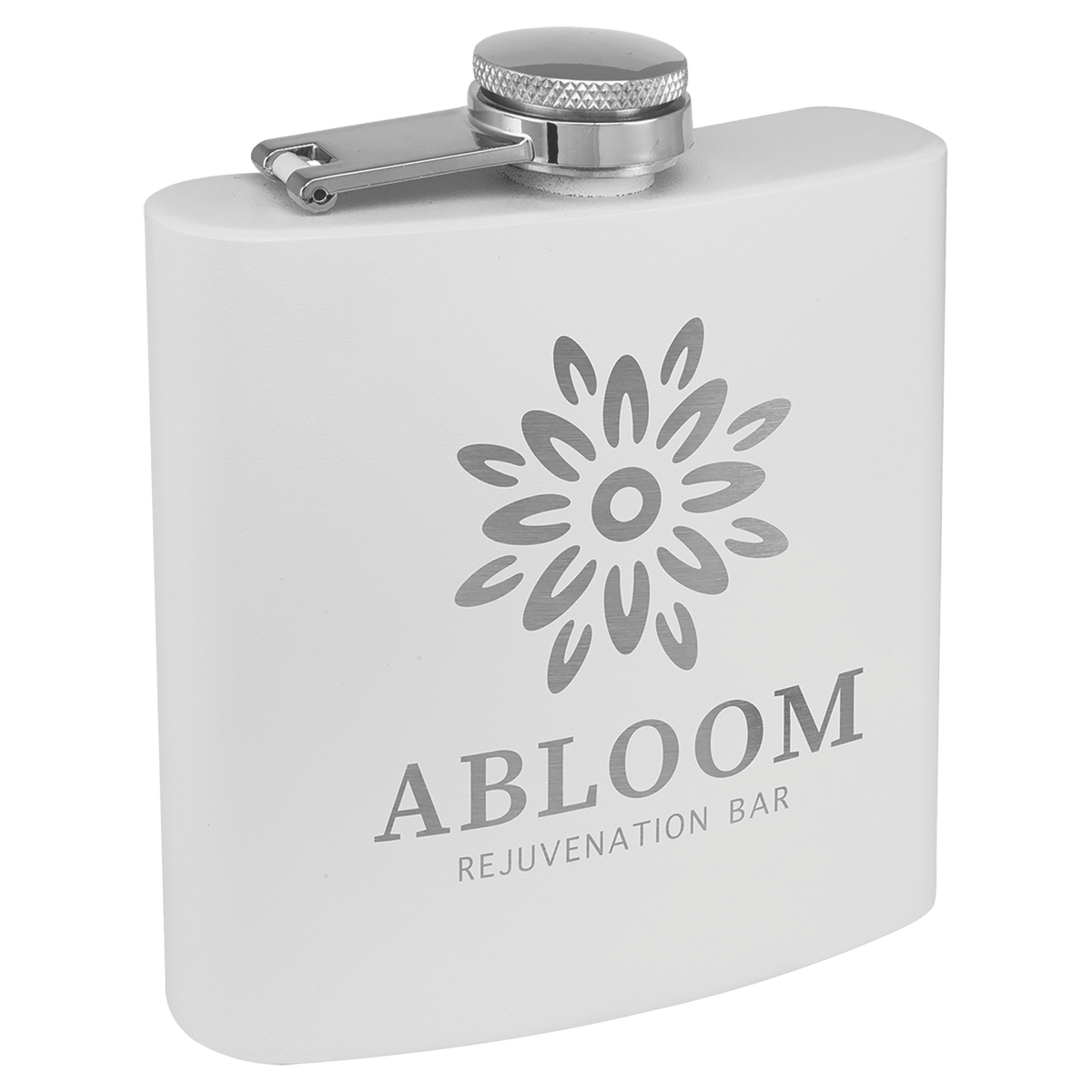 Matte White Powder Coated Laserable Stainless Steel 6 oz. Flask