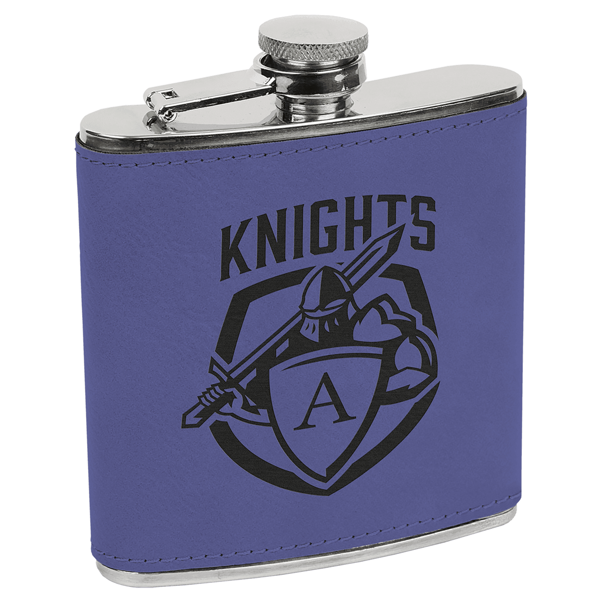 Purple/Black Laserable Leatherette Stainless Steel 6 oz. Flask