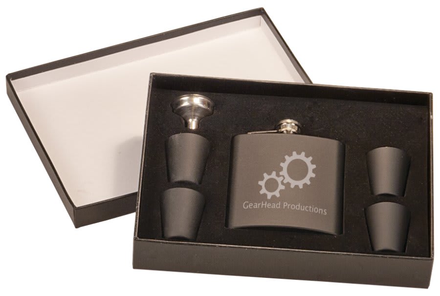 Matte Black Flask Set in Black 6 oz. Presentation Box