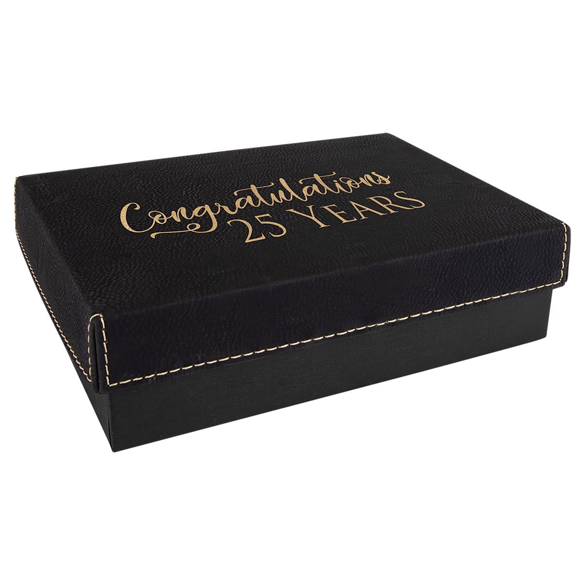 Black/Gold 7 3/8" x 5 3/4" Gift Box with Laserable Leatherette Lid