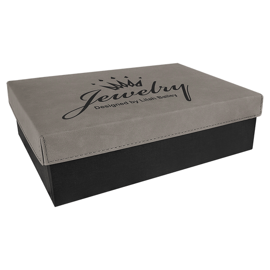 Gray 9 7/8" x 7 1/8" Gift Box with Laserable Leatherette Lid