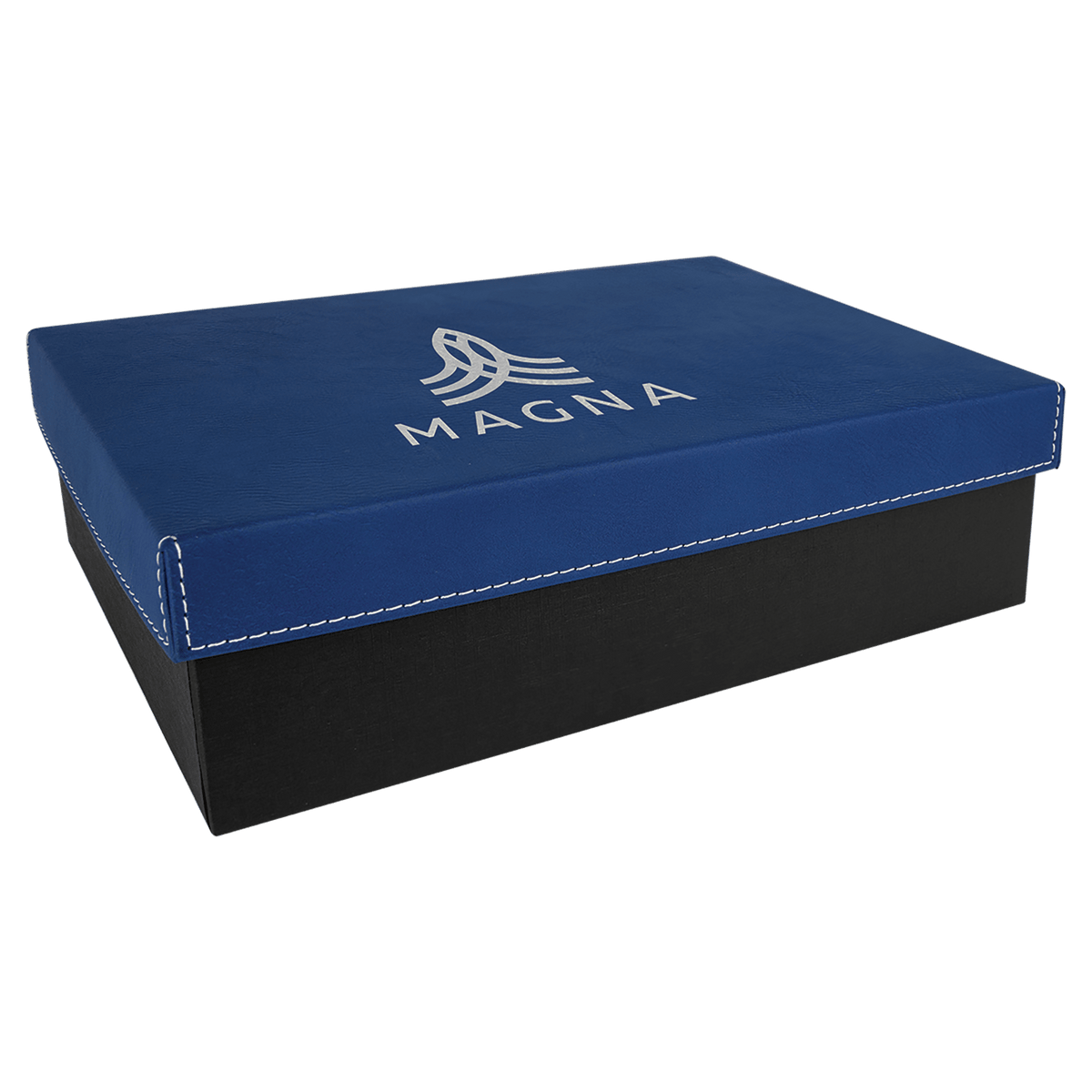 Blue/Silver 9 7/8" x 7 1/8" Gift Box with Laserable Leatherette Lid