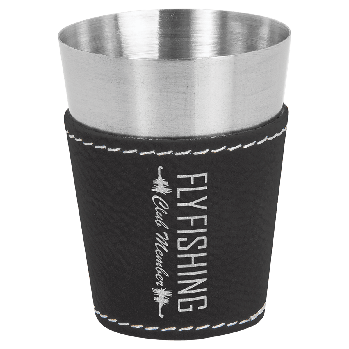 Black/Silver Laserable Leatherette & Stainless Steel 2 oz. Shot Glass