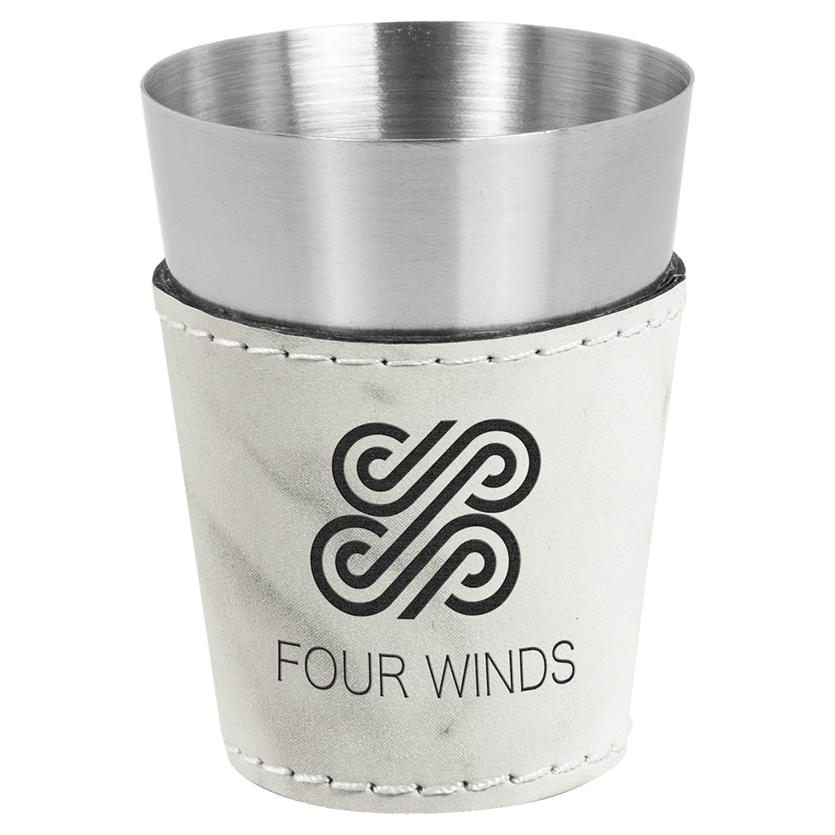 White Marble Laserable Leatherette & Stainless Steel 2 oz. Shot Glass