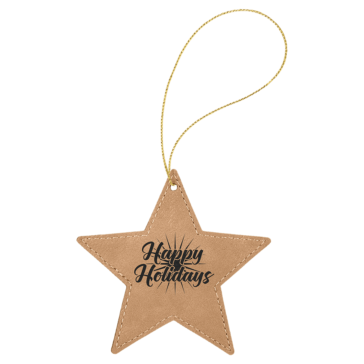Light Brown Laserable Leatherette Star Ornament with Gold String