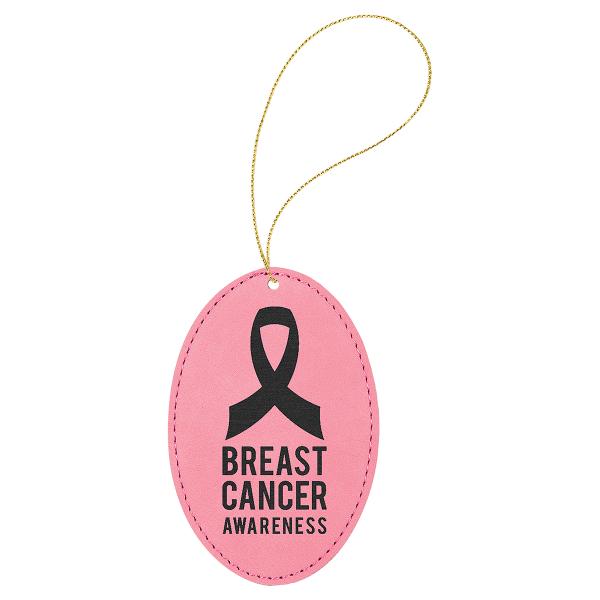Pink Laserable Leatherette Oval Ornament with Gold String