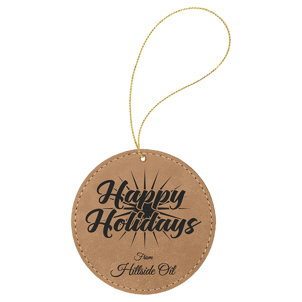 Light Brown Laserable Leatherette Round Ornament with Gold String