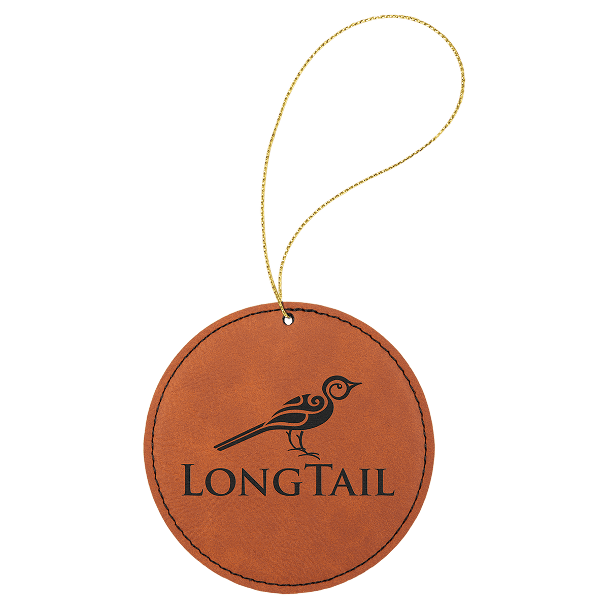 Rawhide Laserable Leatherette Round Ornament with Gold String