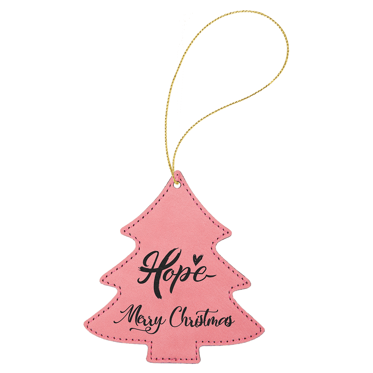 Pink Laserable Leatherette Tree Ornament with Gold String