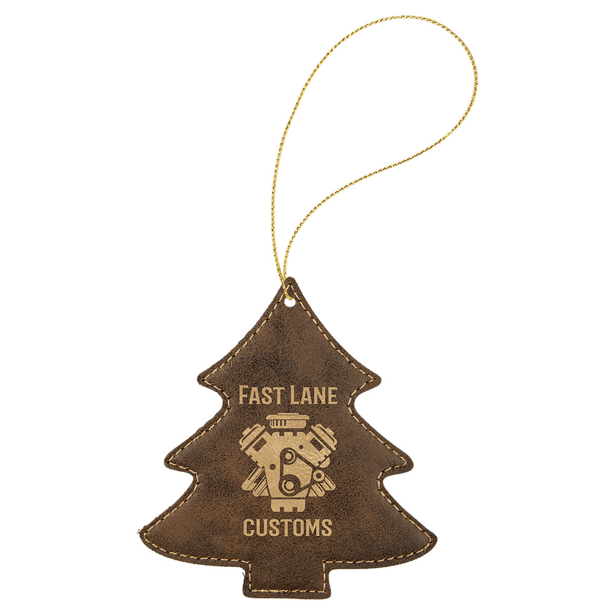 Rustic/Gold Laserable Leatherette Tree Ornament with Gold String