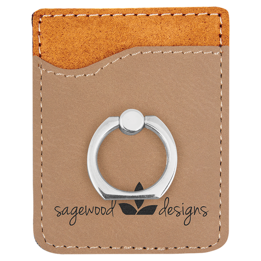 Light Brown Laserable Leatherette Phone Wallet with Silver Phone Wallet with Silver Ring