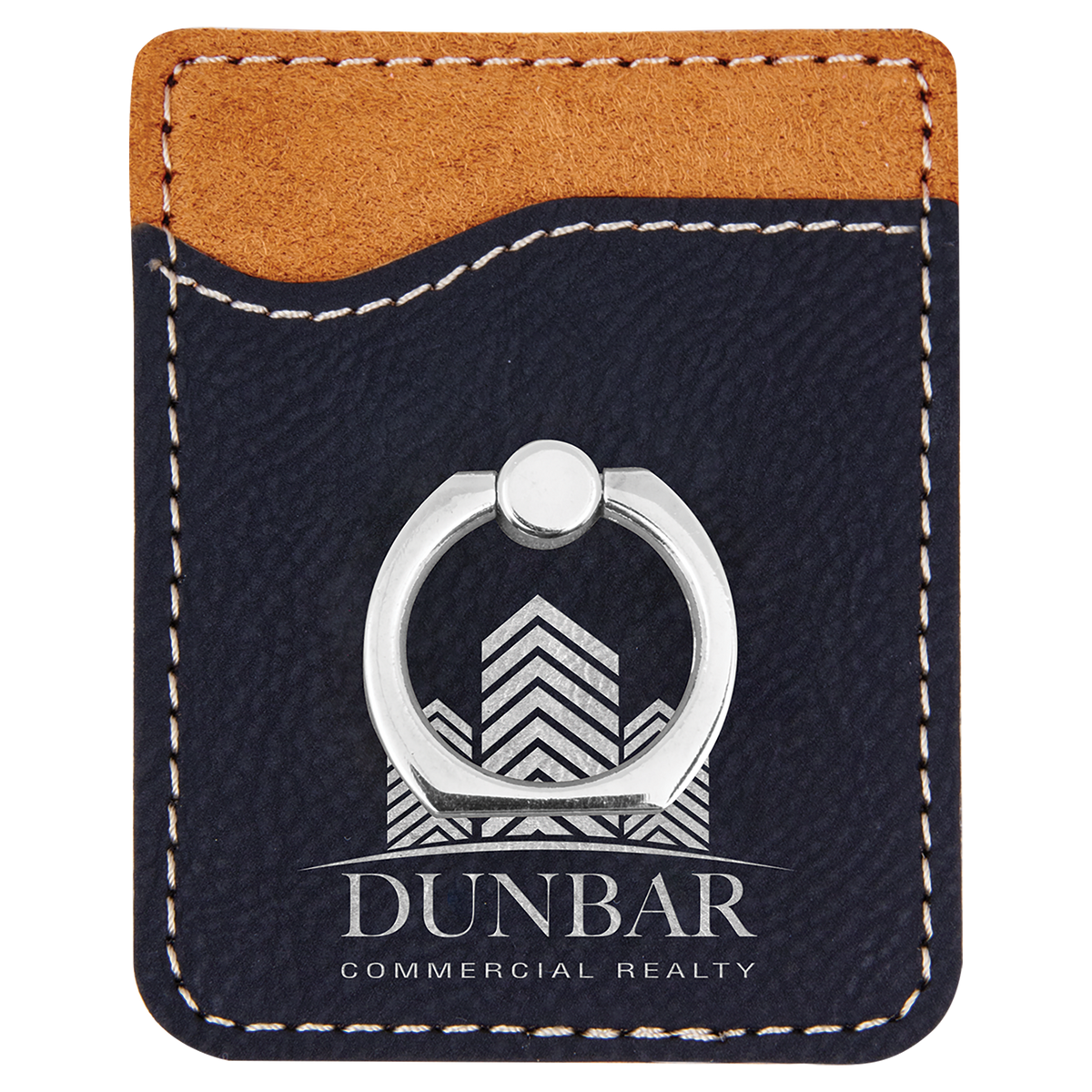 Black/Silver Laserable Leatherette Phone Wallet with Silver Phone Wallet with Silver Ring
