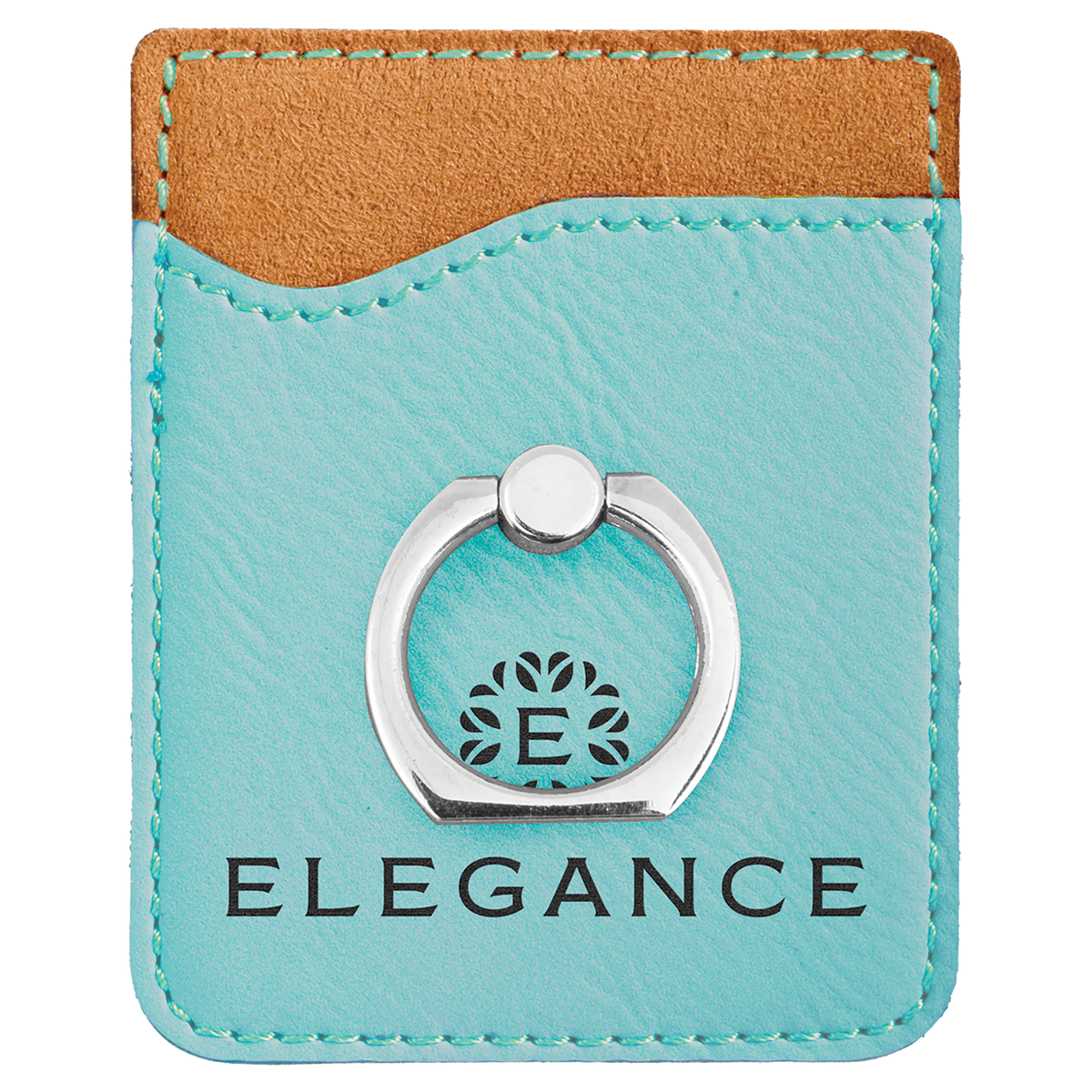 Teal Laserable Leatherette Phone Wallet with Silver Phone Wallet with Silver Ring