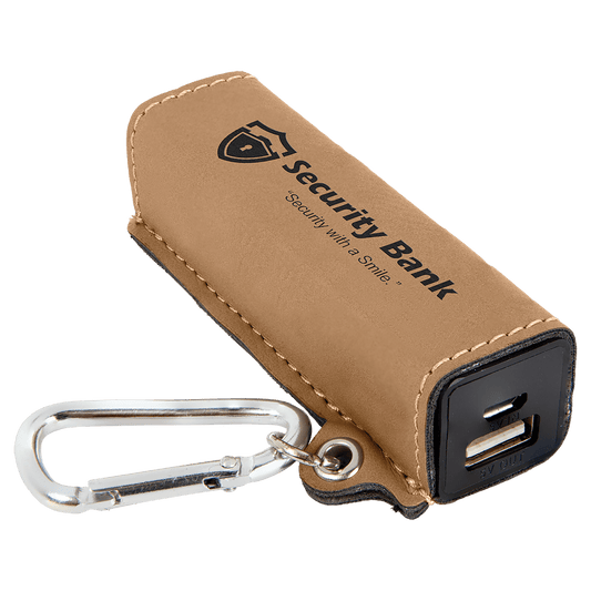 Light Brown Laserable Leatherette 2200 mAh Power Bank with USB Cord
