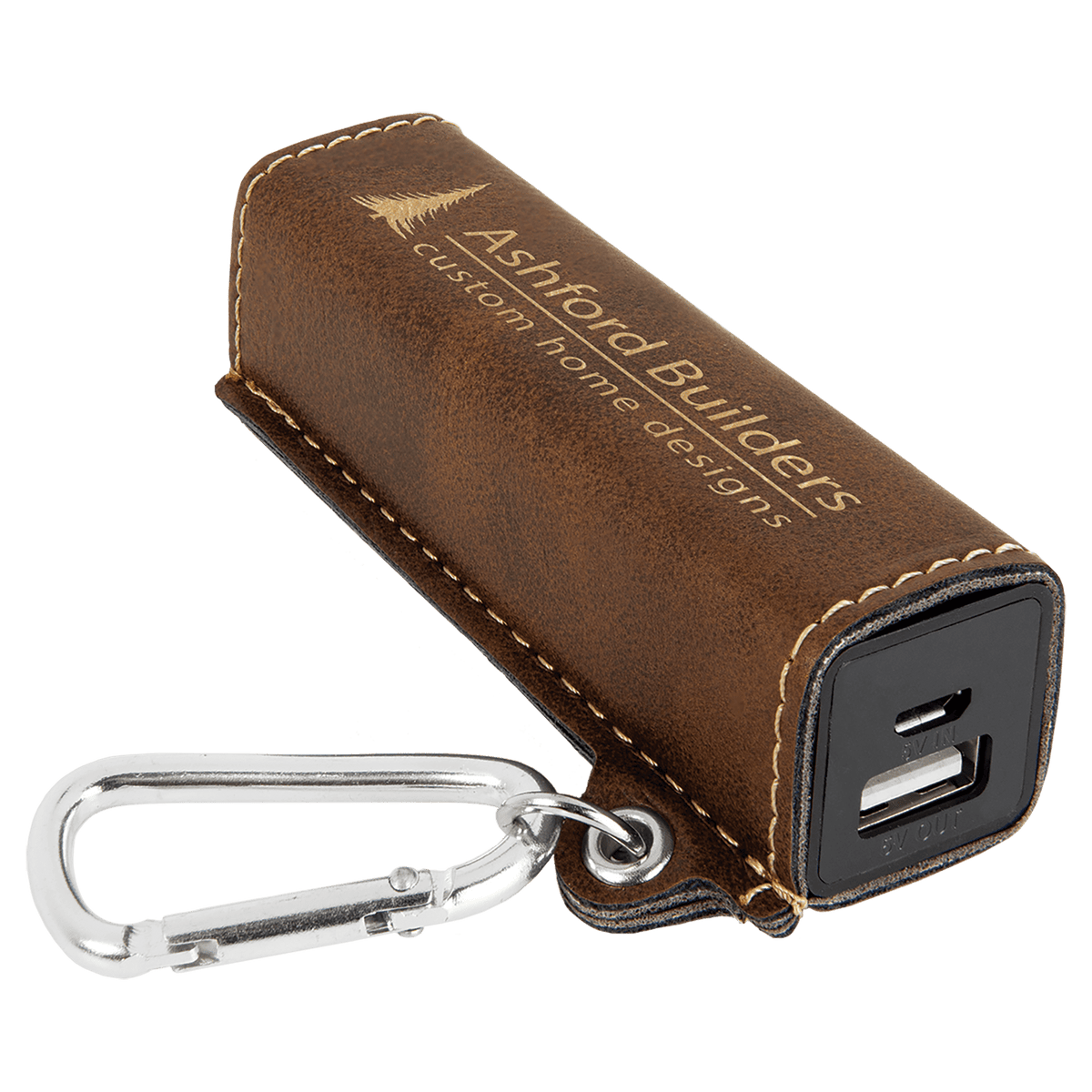 Rustic/Gold Laserable Leatherette 2200 mAh Power Bank with USB Cord
