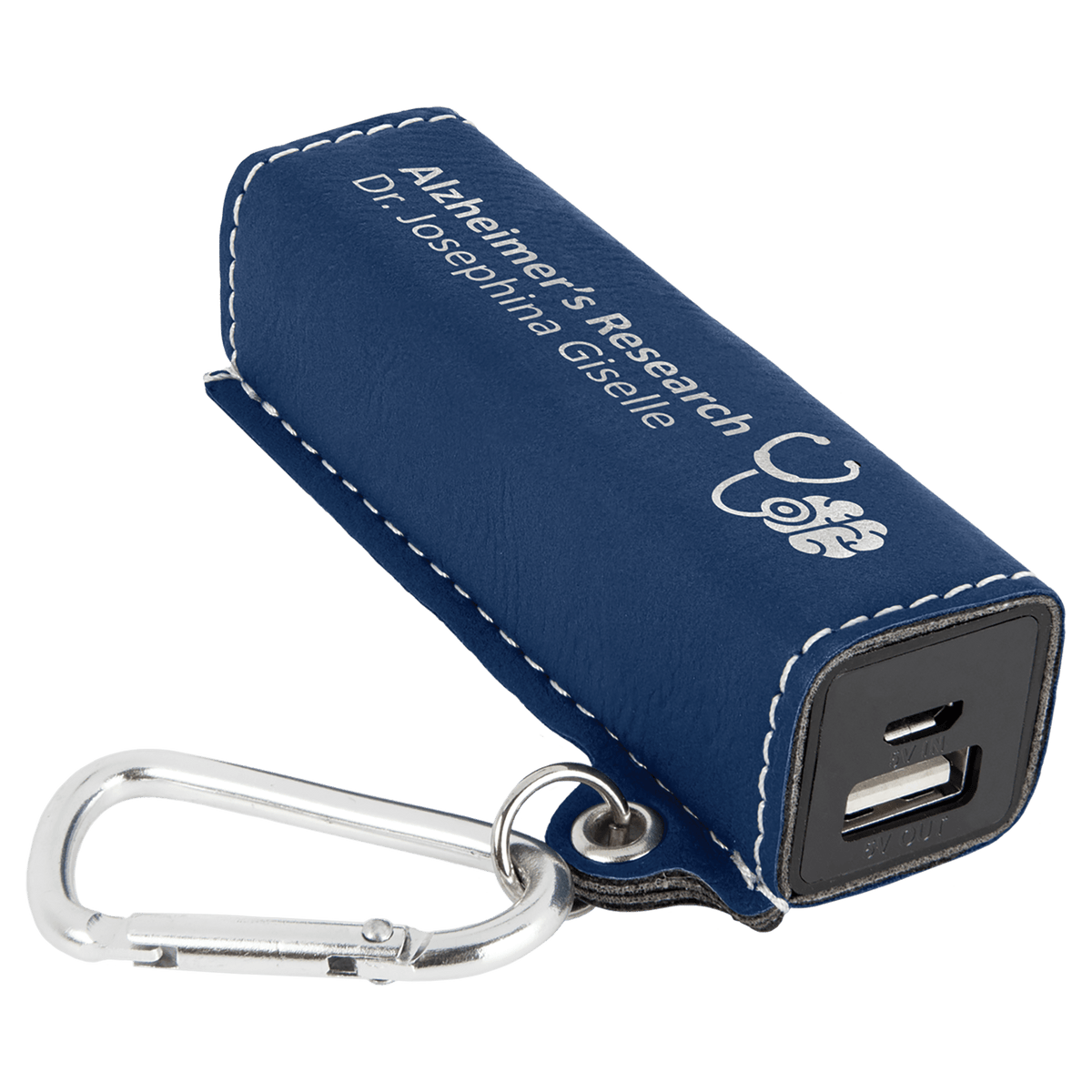 Blue/Silver Laserable Leatherette 2200 mAh Power Bank with USB Cord