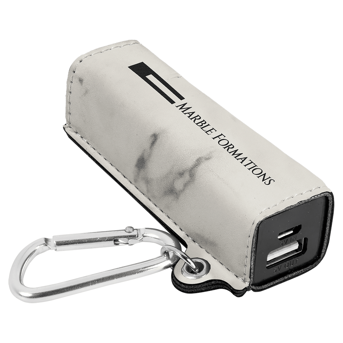 White Marble Laserable Leatherette 2200 mAh Power Bank with USB Cord