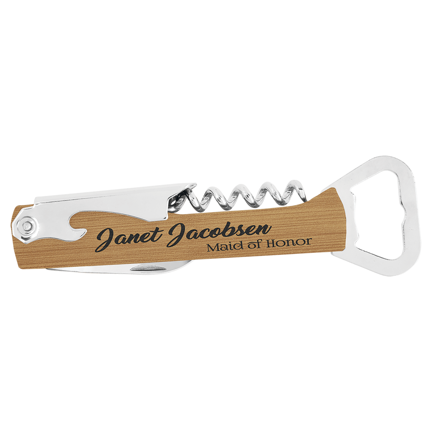Bamboo Laserable Leatherette Wine Bottle Opener