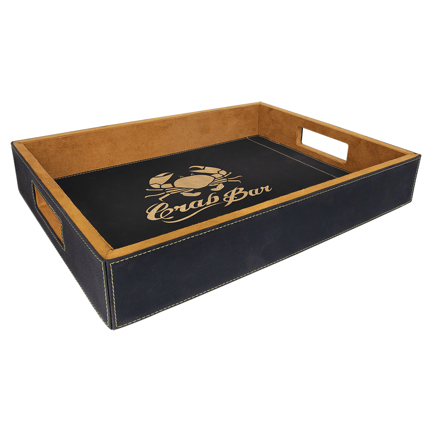Black/Gold 16" x 12" Laserable Leatherette Serving Tray