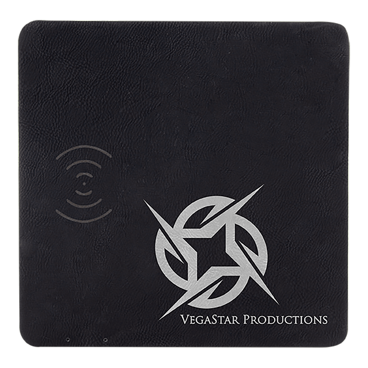 Black/Silver 8" x 8" Laserable Leatherette Phone Charging Mat