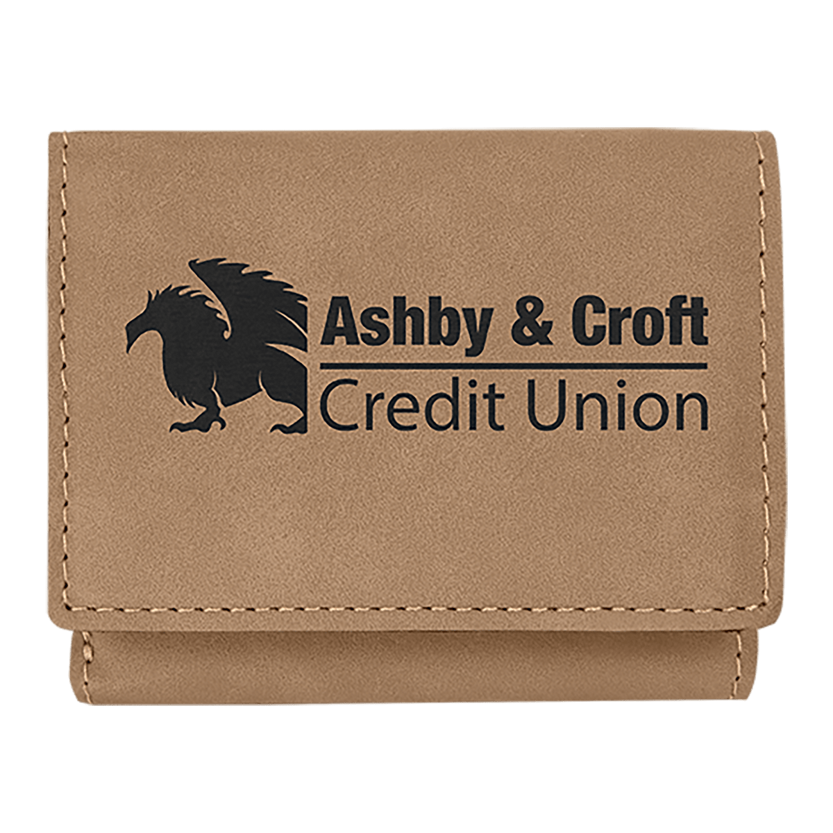 Light Brown 3" x 4" Laserable Leatherette Trifold Wallet