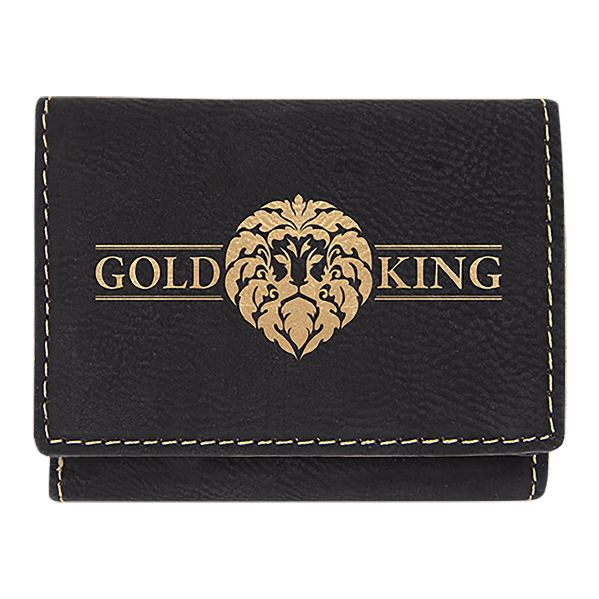 Black/Gold 3" x 4" Laserable Leatherette Trifold Wallet
