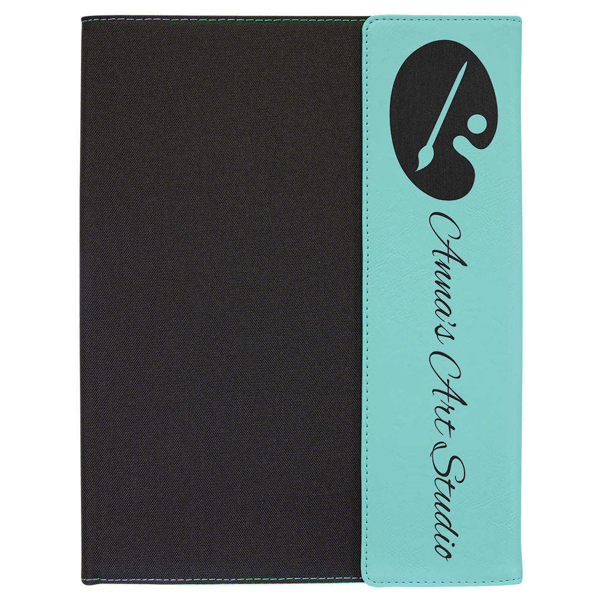 9 1/2"x12" Teal Laserable Leatherette / Black Canvas Portfolio with Notepad